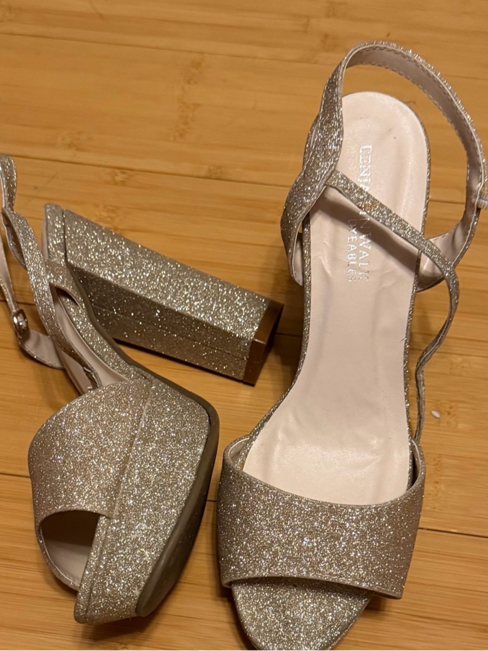 Benjamin Walk Gold Glitter Platform Block Heel Sandals